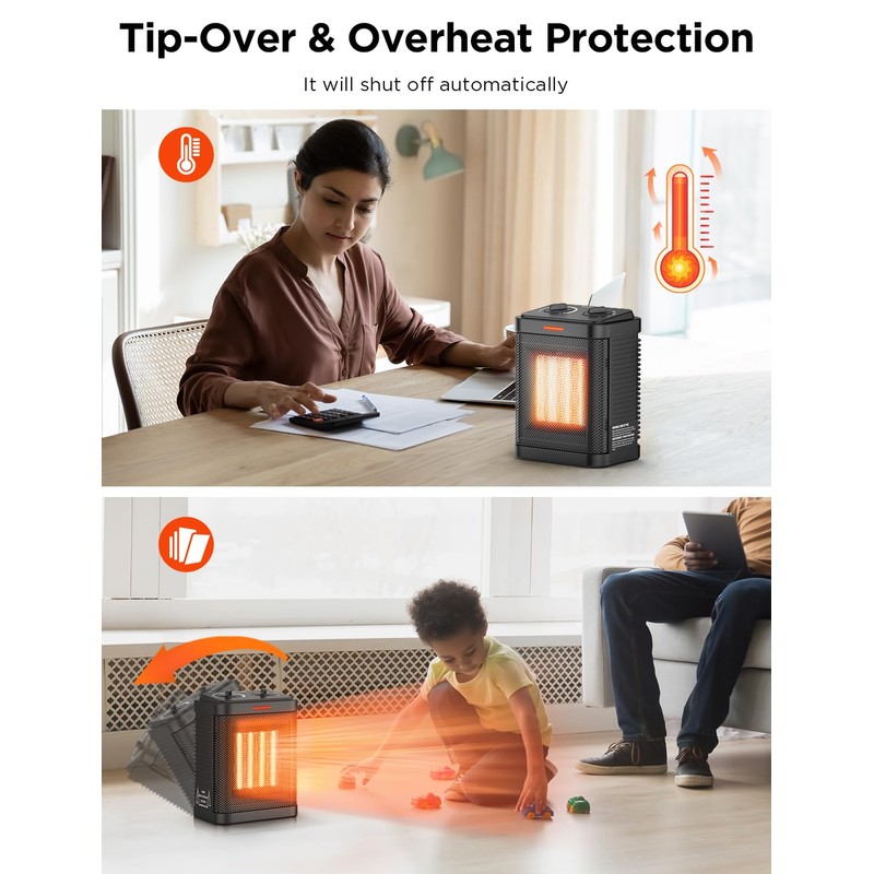 1500W Space Heater for Indoor Use, PTC Ceramic Heater with