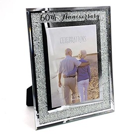 ukgiftstoreonline 60th Diamond Wedding Anniversary Crystal Border 5 x 7 Photo Frame Gift