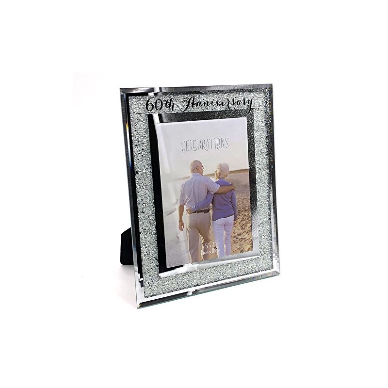 ukgiftstoreonline 60th Diamond Wedding Anniversary Crystal Border 5 x 7