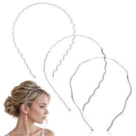 MBAIYO Silver Wavy Headbands, 3PCS Metal Hair Bands Thin Hair Hoop Simple Sparkly hairband Non Slip Stylish Fashion Accessories for Women Sports