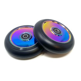 Team Dogz Pair 100mm Neochrome Rainbow UFO Hollow Core Scooter Wheels ABEC9 Bearings Also Fits Sacrifice MGP (Pair of Wheels)
