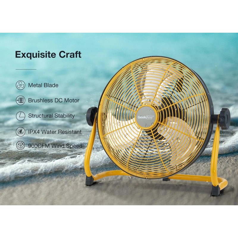 Geek Aire 12" Portable Battery Operated Fan with Metal Blade,