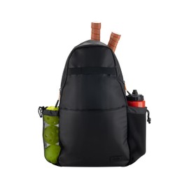 Masaya Pickleball Backpack, Water-Resistant Sling Bag, Fits 2 Paddles & Balls, Lightweight, Durable, Fence Hook Carabiner, Water Bottle Holder, Multiple Pockets, Adjustable Shoulder Strap (Black,18L)