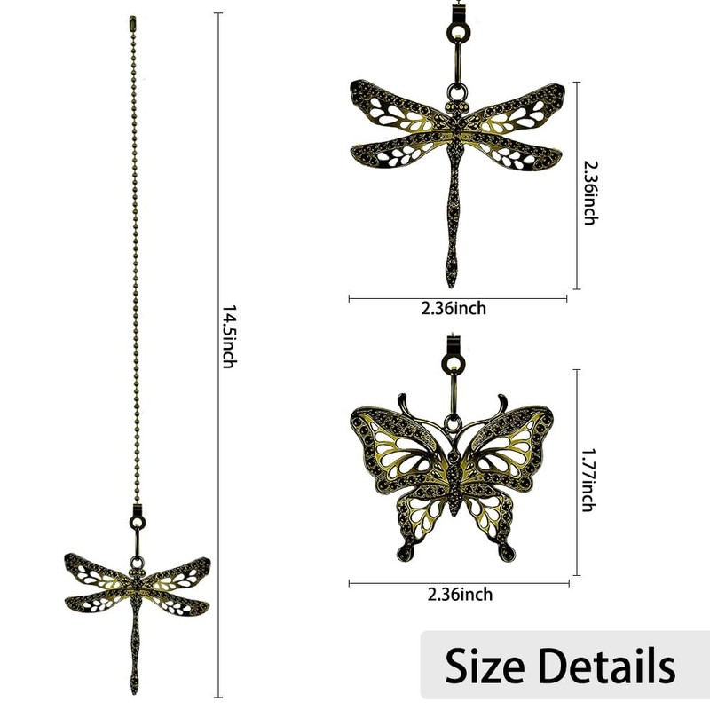 2 Pieces Bronze Ceiling Fan Pull Chains,12 Inch Dragonfly and