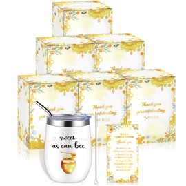 6 Set Baby Shower Gifts for Game Prizes 12 oz Insulated Stainless Steel Tumbler Cup with Lids,Straws,Cleaning Brush,Cards & Gift Boxes Return Gifts for Guests Wedding Favors(Yellow,Bee Honey)