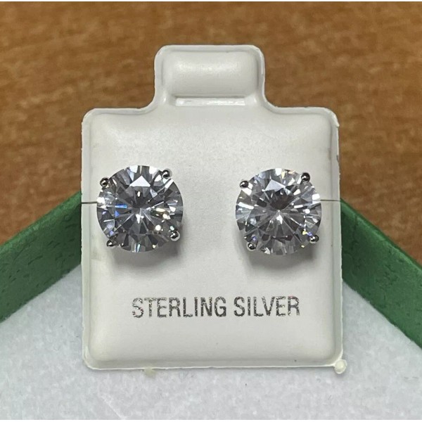 Unbranded Round Cut Stud Earrings Basket Setting Pushback 8MM Sterling