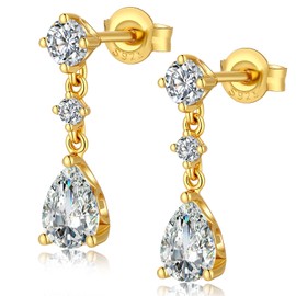 Dangle Drop Earrings Silver Diamond Drop Earrings for Women Cubic Zirconia Drop Stud Earrings 925 Sterling Silver TearDrop Earrings Gold Plated Hypoallergenic CZ Dangle Earrings ZDaoBen