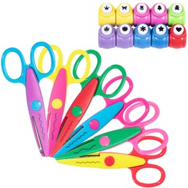 Katfort Craft Punch and Creative Scissors, 16pcs Craft Scissors Decorative Edge Set for School Kids Adults, Decorative Edge Scissors Perfect for Scrapbooking, Crafts, School Work, DIY Photos Album
