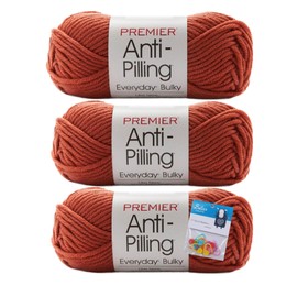 Premier Yarns Everyday Bulky Anti Pilling Chunky Yarn 3.5 Ounce 6 Super Bulky Weight 3 Pack Bundle with Bella's Crafts Stitch Markers (Rust)