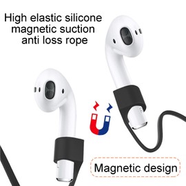 Jinpojun 2X AirPods Halteband, Strap mit Magnet für AirPods Pro 2/1, Zubehör für AirPods 1/2/3 aus Geschmeidigem Silikon-Perfekt, Länge: 72CM (Schwarz)