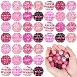 Loetere 40 Pcs 20mm Rhinestone Beads Crystal Round Disco Ball Beads Bulk Chunky Bubblegum Beads Charms for Christmas DIY Pens Making Jewelry Supplies Craft European Style Bracelets (Mix Pink)