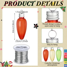 Nuenen 60 Pcs Christmas Plastic Bulb Shape Ornaments Fillable DIY Light Bulb Clear Christmas Ornaments Fillable Empty Lightbulbs with 2 Pcs Silver Rope for Candy DIY Tree Decor (Red, Yellow,Green)