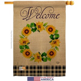 Ornament Collection Sweet Home Sunflowers Wreath House Flags Pack Expression Welcome Family Friend Party Support Emotion Postive Our Troops Small Decorative Gift Yard Banner Made in USA 28 X 40