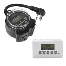 Clear Power Combo Pack: 1-Outlet Grounded EZ Digital Indoor Timer w/2-Outlet Grounded EZ Digital Outdoor Timer with 6 inch Cord 24 Hour Programmable DCTC-9503-DC