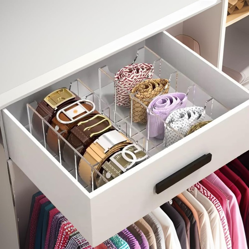 Yundobop Caja de Almacenamiento Moderno para Cinturones, 5 Compartimentos, Transparente