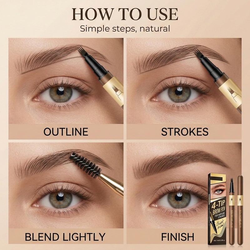 4-Pronged Eyebrow Pen For Natural Hair-Like Strokes And Precise Definition