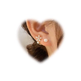 Crymystal Flower Pearl Jacket Earrings for Women Vintage Pearl Earrings Crystal Flower Earrings Gold Pearl Stud Earrings Pearl Front Back Earrings Jewelry for Girls Gifts (Gold)