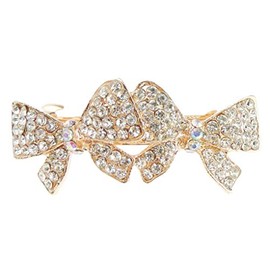Ladies Gold Tone Metal Diamond Crystal Butterfly Hair Clip Gold