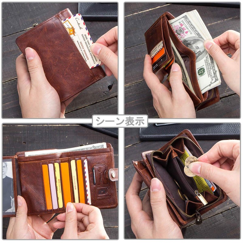 Contacts Men's Bi-fold Wallet, Leather, Wallet, Genuine Leather, Large Capacity,