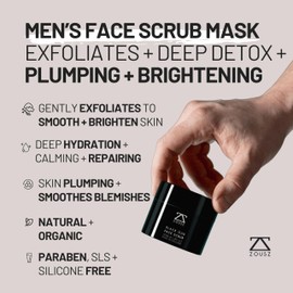 ZOUSZ Black Oud Charcoal Face Scrub Mask for Men – Deep Detox and Activated Charcoal Face Mask & Mens Exfoliating Face Scrub – Refreshing Gift for Men, 50mL