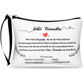 Hestya Best Friend Gift Small Cosmetic Bag Portable Toiletry Bag Make Up Bag with Zip Small Makeup Bag Friendship Gifts for Women Girls Birthday, white black