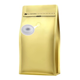 REMTAP Coffee Bags with Valve(100pcs,16oz) Golden High Barrier Aluminumed Foil Flat Bottom Standing Coffee Beans Storage Bags,Reusable Heat Sealable Side Zipper Pouches for Home or Store