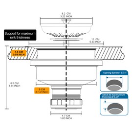 BOTEMY B9173 Kitchen Sink Drain Assembly 3-1/2 inch with Removable Sink Strainer Basket/Stopper 304 Stainless Steel Brushed