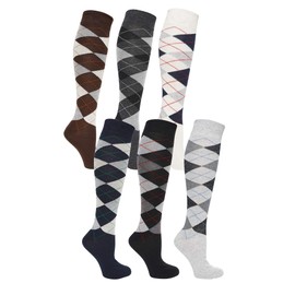 6 Pairs Mens Long Hose Cotton Rich Argyle Golfing Sport Knee High Socks Size 6-11