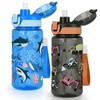 omedecal 20oz Removable Straw Kids Water Bottle, Shark & Excavator