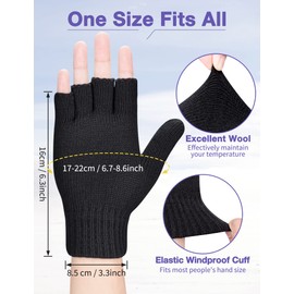 Kiiwah Fingerless Gloves Convertible Warm Knitted Half Finger Gloves with Flip Cover Suitable for Indoor and Outdoor Use Women Men, black