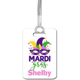 Mardi Gras Luggage Tag, Personalized Gift Idea for Vacation, Suitcase Bag ID with Strap