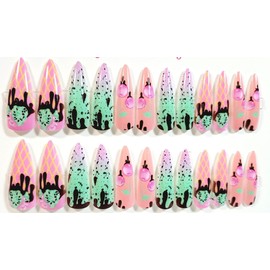 Ice Cream Sundae Glossy Stiletto Press-On Nails - 24 Pieces - Artificial Nail Kit