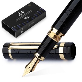 Wordsworth & Black Primori Fountain Pen Set [Black Gold]; Medium Nib, Gift Case, 24 Ink Cartridges, Refill Converter, Manual; Journaling, Calligraphy, Smooth Writing Pens; Left & Right Handed