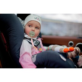 AULEGE 2 Pack Pacifier Holder Clips for Binky & Teether, Silicone Baby Pacifier Clip for Baby Girls(Muted, Pink)