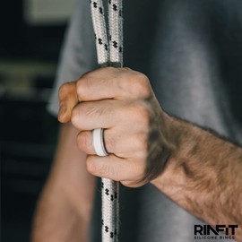 Rinfit Silicone Rings for Men 9mm Wide, 2mm Thick - Mens Rubber Wedding Bands - Infinity Ring with 2 Layers - Light Gray & White, Size 8