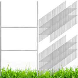Therwen 100 Pcs Yard Sign Stakes 20'' x 10'' Metal H Stakes Heavy Duty Frame Wire Stakes Galvanized Lawn Sign Stake for 4mm 5mm Corrugated Advertising Board Yard Sign Garage Holder Decor