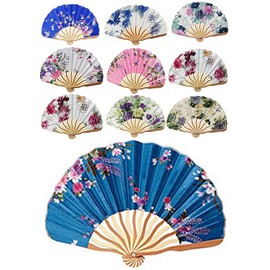 We pay your sales tax Chinese Japanese Nylon Lace Floral Folding Hand Fans Set of 10 (D13401)