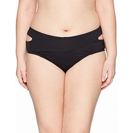 Jessica Simpson Women's Plus Size Crossed Front Bikini Bottom, Solid Plus Black, 0X