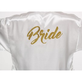 The Bund Satin Robes with Gold Glitter for Wedding Party Getting Ready Bathrobes for Bride White S