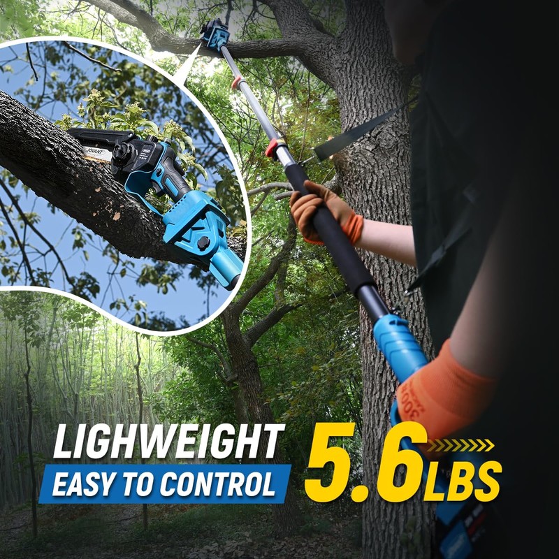 Jovant 2-in-1 Pole Saw 6 Inch Cordless Handheld Chainsaw, Battery