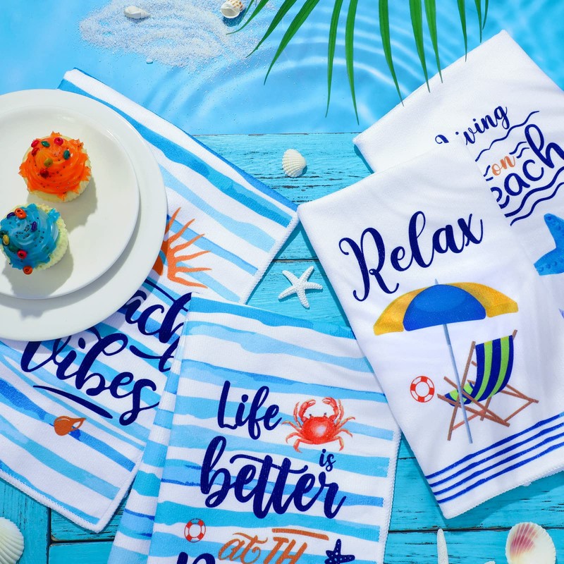 4 Pieces Beach Kitchen Towels Beach Holiday Dishcloths Fast Drying