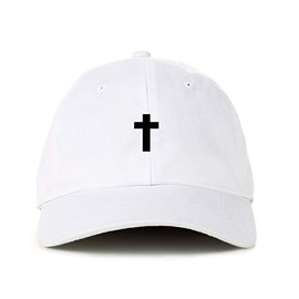 Cross Baseball Cap Embroidered Cotton Adjustable Dad Hat White