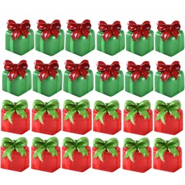 Acewen 24Pcs Mini Box Bowknot Ornaments Green Red Present Box Resin Miniatures for Xmas Miniature Scenes Micro Landscape Accessories DIY Xmas Crafts Tabletop Decors