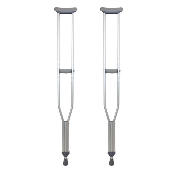 Dynarex Aluminum Crutch-Tall Adult Size, 5'10" to 6'6", Push-Button Height Adjustment, Cushioned Underarm & Comfortable Hand Grips, 350 lb. Weight Capacity, 1 Pair