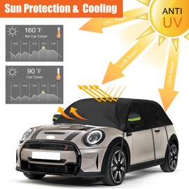 Car Cover Waterproof Replacement for 2000-2024 Mini Cooper 3 Doors, Sunproof Half Car Cover, Half Garage UV Resistant Half Car Cover Dustproof Snowproof Outdoor Indoor