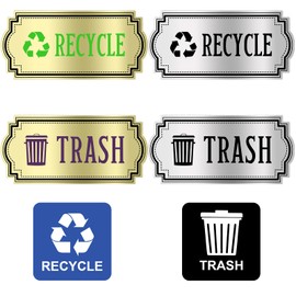 Yolev 8Pcs Trash and Recycle Stickers for Trash Bins Self Adhesive Trash Sticker and Recycle Sticker Waterproof Sorting Sign for Indoor Outdoor Home Kitchen or Office Bins Use (Blue Green Black)