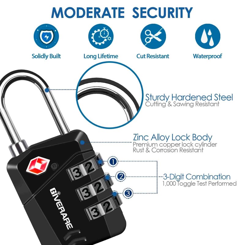 2 Pack TSA Approved Travel Luggage Locks, Metal Combination Lock,