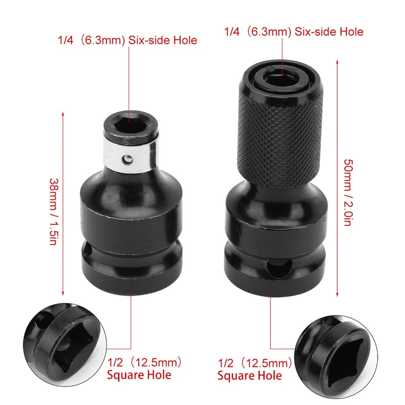 2 Pieces 1/2 to 1/4 Hex Socket Adapter Drill Chuck