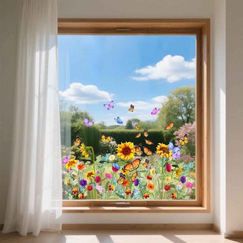 2PCS BMYUK Window Sticker Spring Window Sticker Garden Flowers Summer