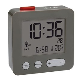 TFA Dostmann 60.2545 Digital Radio-Controlled Alarm Clock with Indoor Temperature (Anthracite)